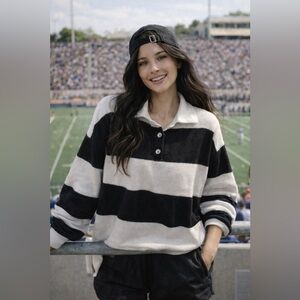 DAZY Cotton Blend Stripped Rugby Sweater, size large.